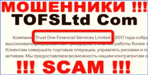 Свое юридическое лицо контора TOFSLtd не скрывает - это Trust One Financial Services Limited