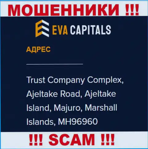 На портале Eva Capitals предоставлен офшорный юридический адрес компании - Trust Company Complex, Ajeltake Road, Ajeltake Island, Majuro, Marshall Islands, MH96960, будьте очень бдительны - это воры