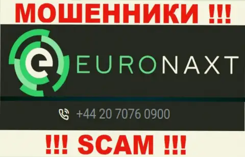 С какого именно номера телефона Вас станут обманывать звонари из компании Euronaxt LTD неведомо, осторожно