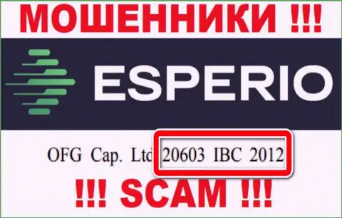 Esperio Org - регистрационный номер интернет-воров - 20603 IBC 2012