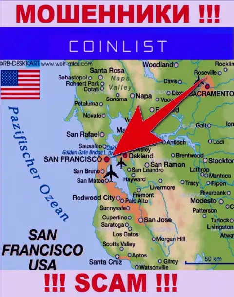Официальное место базирования CoinList на территории - San Francisco, USA