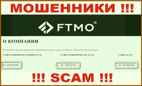 Организация FTMO предоставила свой регистрационный номер у себя на официальном веб-ресурсе - 09213651