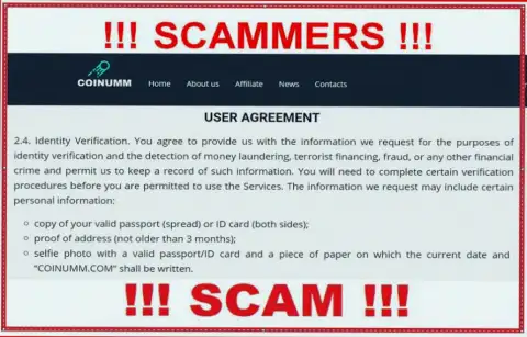 Coinumm Com Scammers assembling personal data from the customers