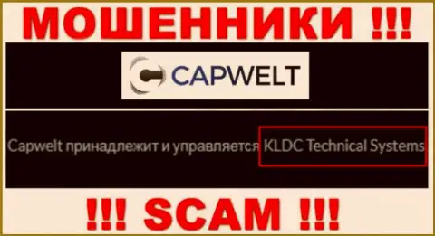 Юридическое лицо организации CapWelt - это КЛДЦ Техникал Системс, информация позаимствована с официального сайта