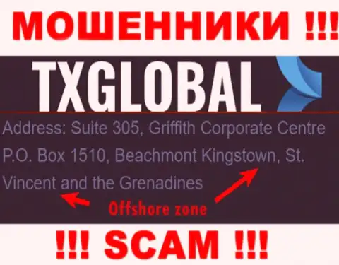 С internet-мошенником TXGlobal весьма рискованно работать, ведь они базируются в оффшорной зоне: St. Vincent and the Grenadines