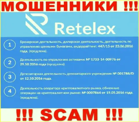 Retelex, запудривая мозги лохам, предоставили на своем web-сервисе номер своей лицензии на осуществление деятельности