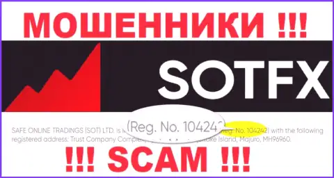 Как указано на официальном онлайн-сервисе обманщиков SotFX: 10424 - их регистрационный номер