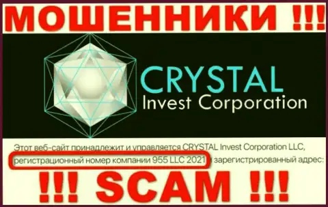 Регистрационный номер компании CRYSTAL Invest Corporation LLC, возможно, что фейковый - 955 LLC 2021
