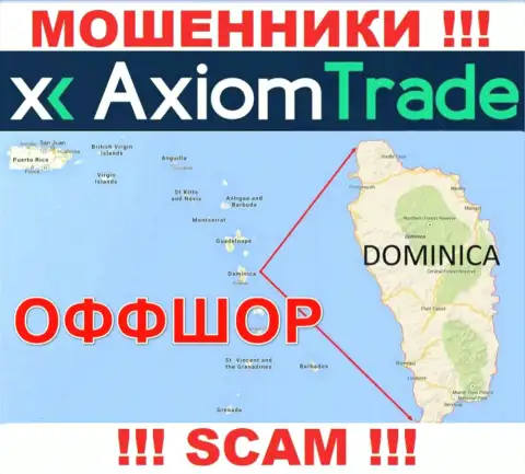 AxiomTrade намеренно скрываются в оффшорной зоне на территории Dominica, мошенники