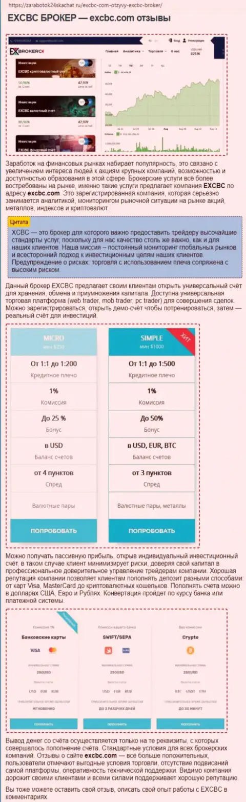 Обзорная статья о FOREX дилинговой компании EXCBC на интернет-портале zarabotok24skachat ru