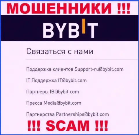 Адрес электронной почты internet-жуликов ByBit - сведения с веб-сайта организации