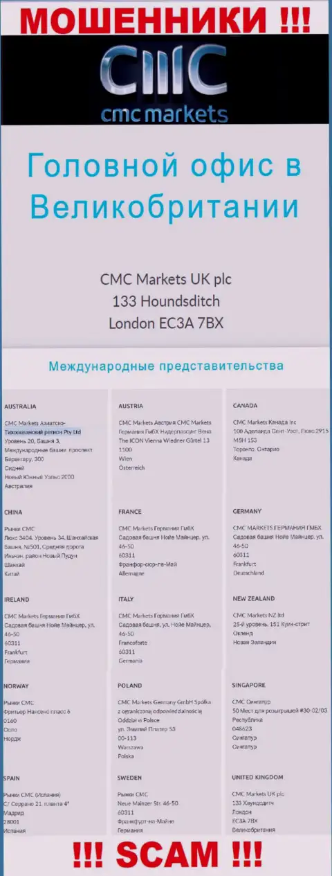 На портале организации CMC Markets предоставлен ложный адрес регистрации - это ЛОХОТРОНЩИКИ !