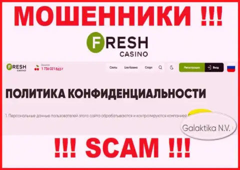 Юридическое лицо шулеров Fresh Casino - это GALAKTIKA N.V