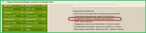 Преимущества online-обменника BTCBit, среди которых и скорость сделок в интернет-организации, в обзоре на сайте bestchange ru
