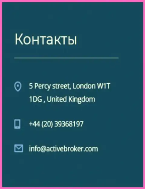 Адрес центрального офиса дилинговой организации Active Broker, представленный на официальном сайте этого брокера